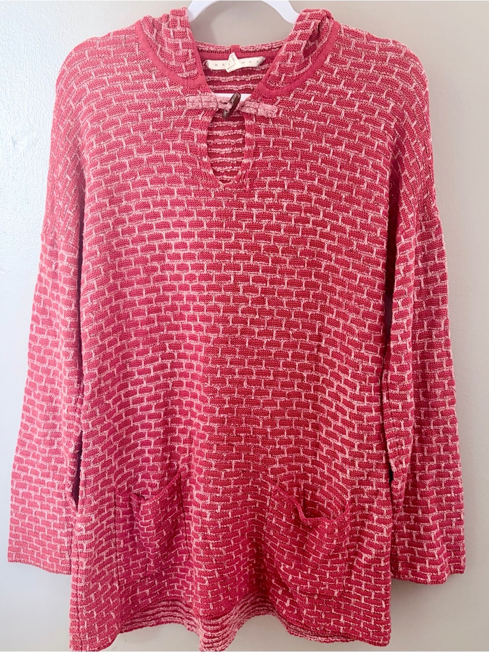 Belford Pink and Red Cotton Blend Knit Toggle Hoodie Sweater Medium
